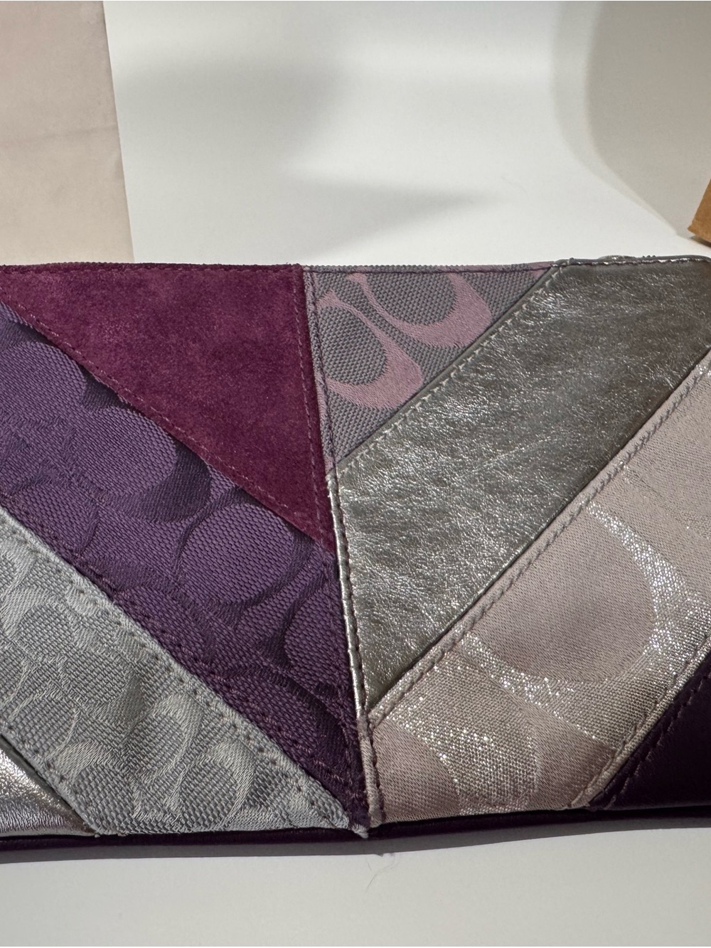 Coach Purple Suede & Metallic Patchwork Wristlet Duo - Picture 6 of 16